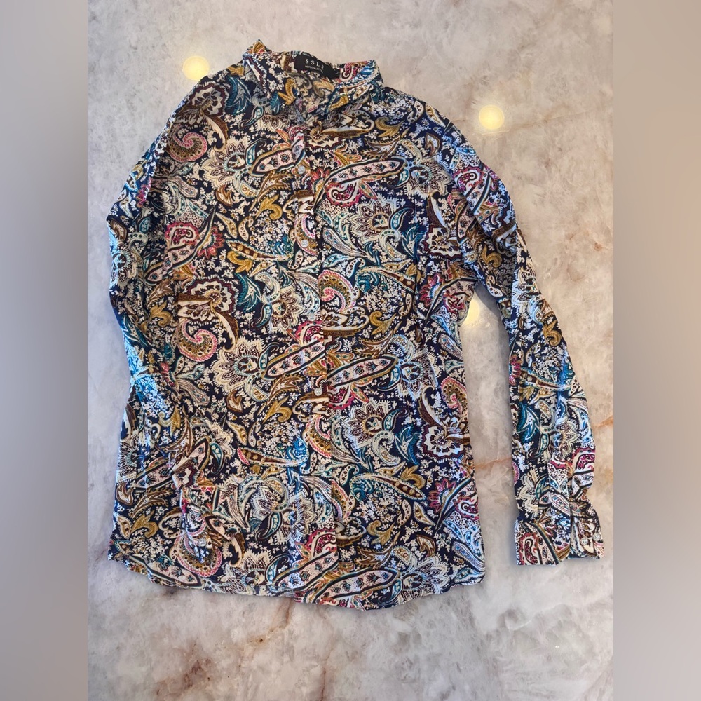 SSLR Paisley Print Button Down Shirt Men’s Large Multicolor Long Sleeve
